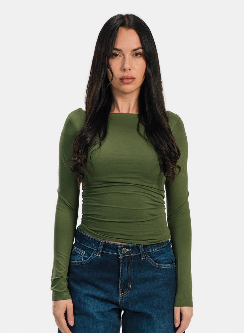 Boat Neck Long Sleeve Top
